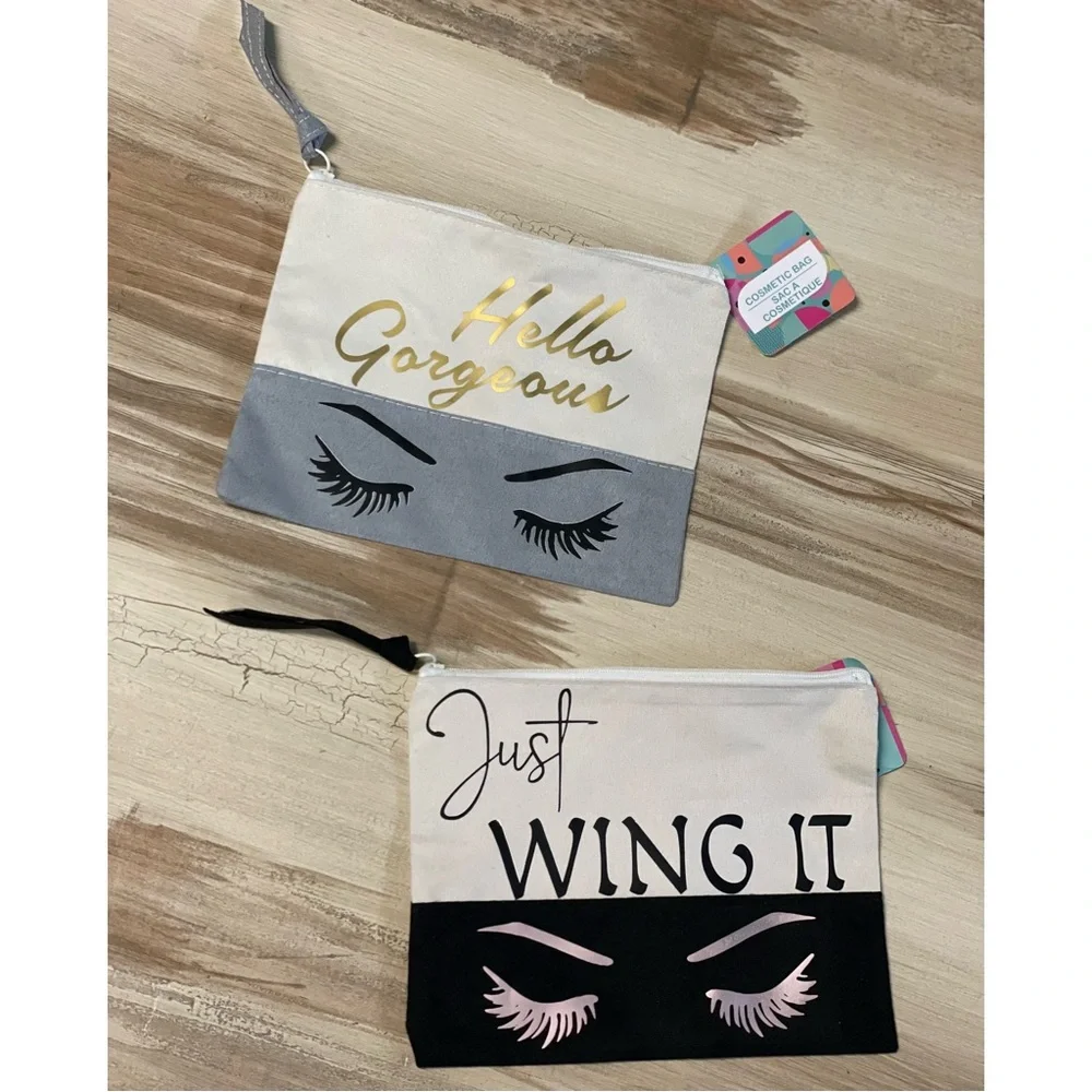 NWT Set of Cosmetic Bags Novelty Gray & Black
